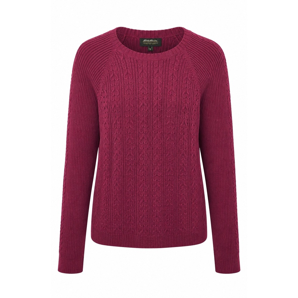 Eddie Bauer Womens Berry Pink Cable Knit Cotton Blend Raglan Sweater Size M